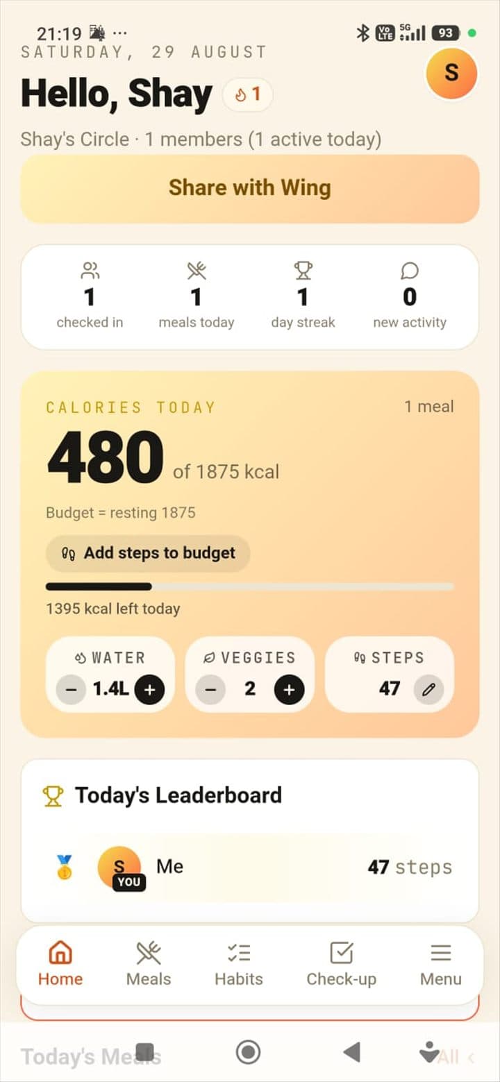 Home dashboard