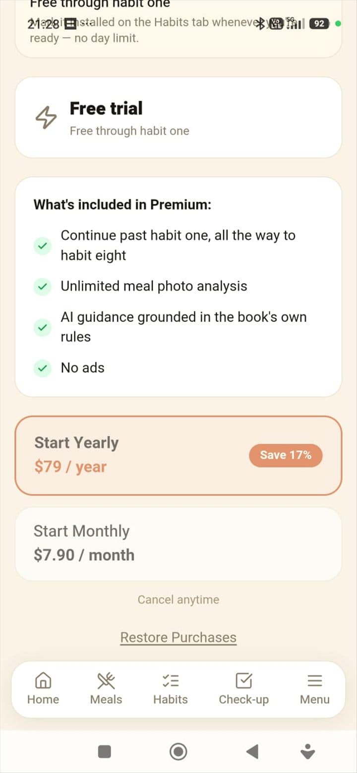Book Mode subscription screen